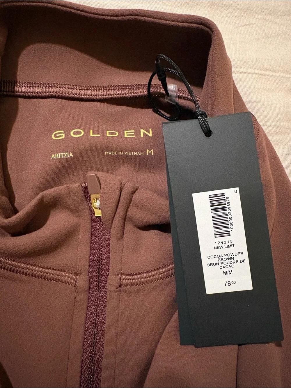NWT Aritzia Golden New Limit Zip-Up Cocoa Powder Brown Medium